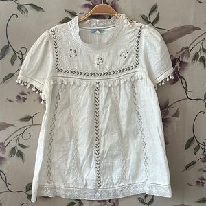 Stunning Vintage Cotton Lace trim Beaded Embroidery delicate top blouse Wow sz6